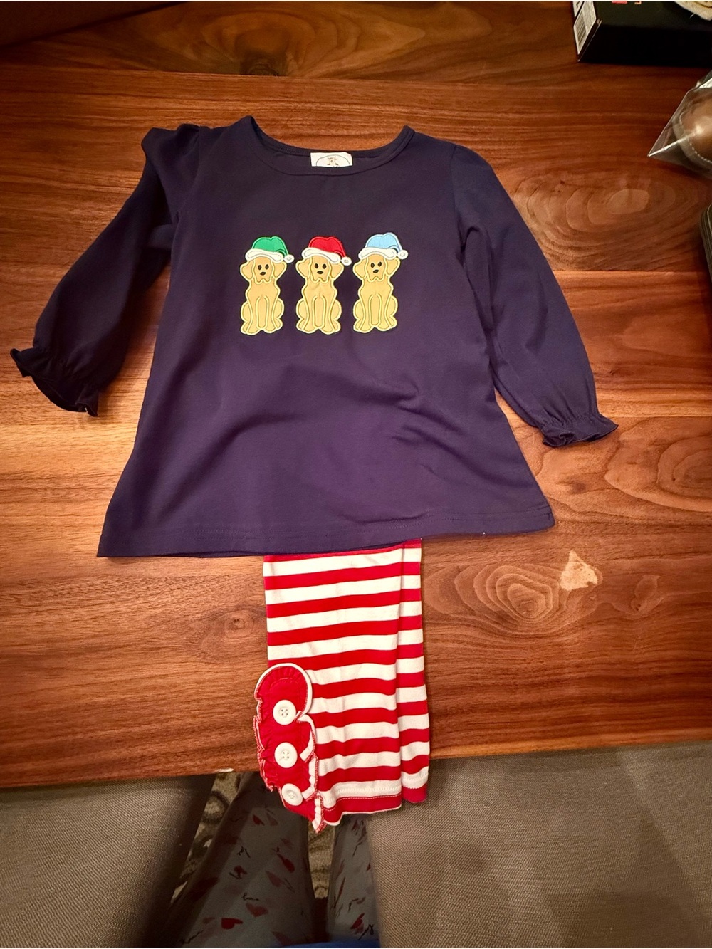 Girls Navy Puppy Top with Red Stripe Pet Set